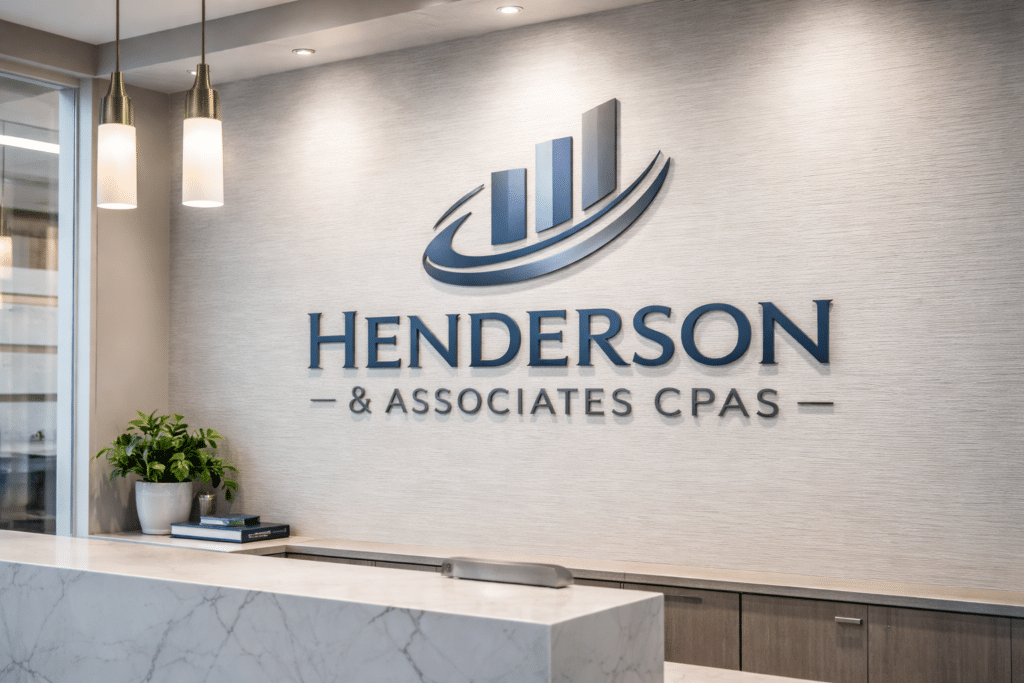 A sleek, brushed aluminum lobby sign for a financial services firm in Jacksonville, FL