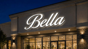 A bright, front-lit LED channel letter sign on a commercial building facade in Jacksonville, Florida.