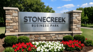 A custom brick and HDU monument sign for a commercial business in Jacksonville, FL.